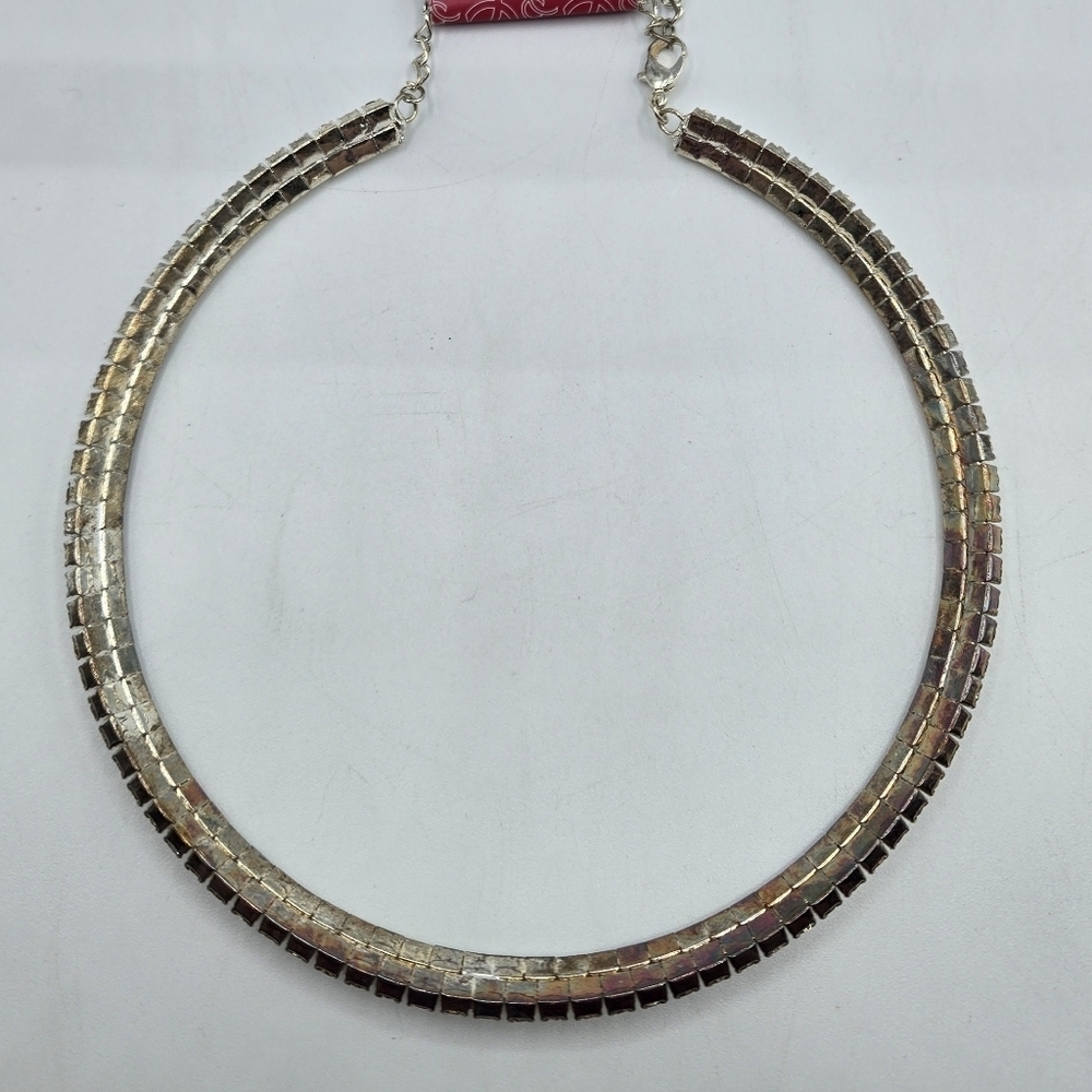 Charming Charlie Double Row Rhinestone Silver Choker - Picture 4 of 6